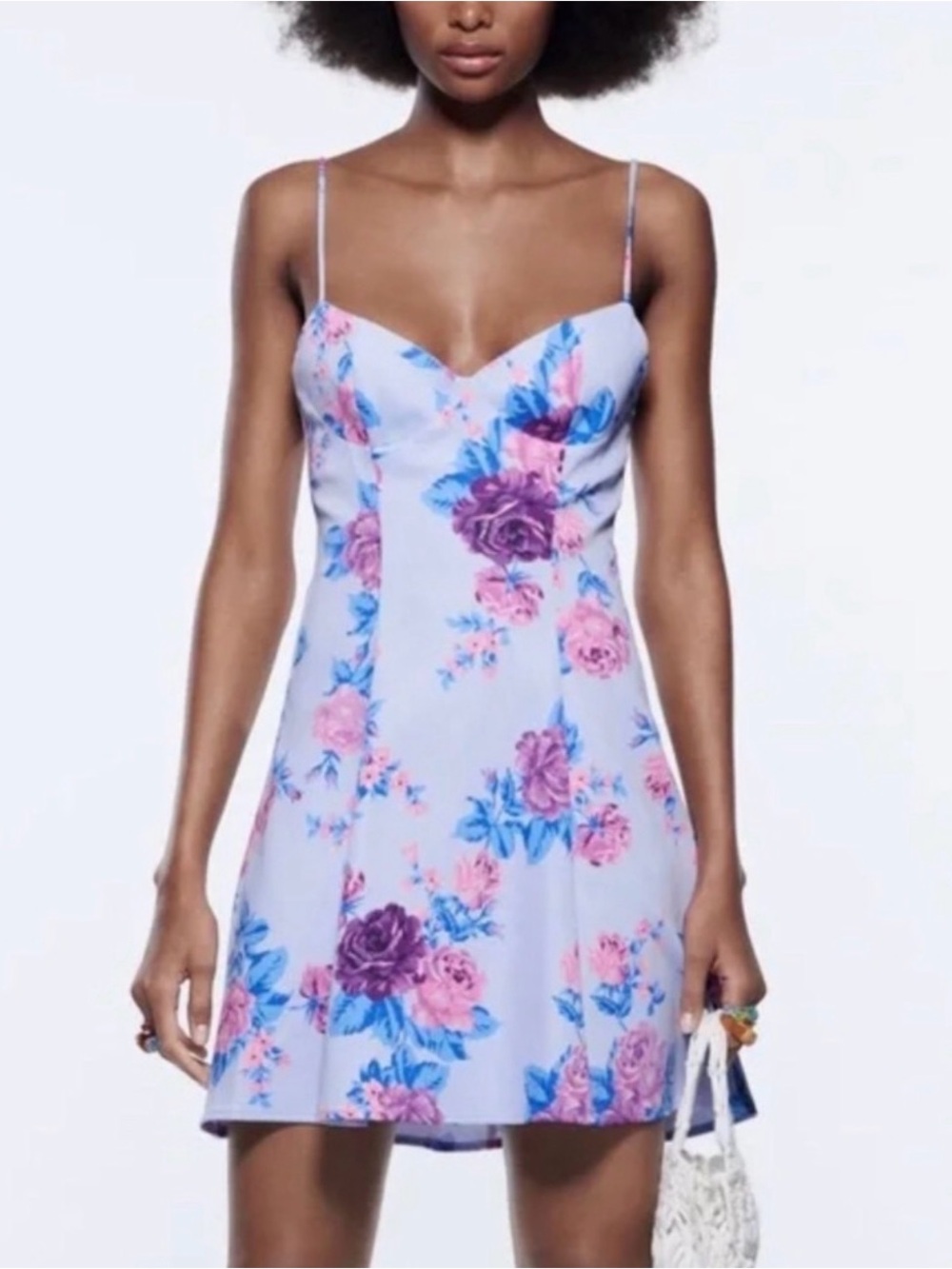 Zara Lavender Floral Spaghetti-Strap Mini Dress